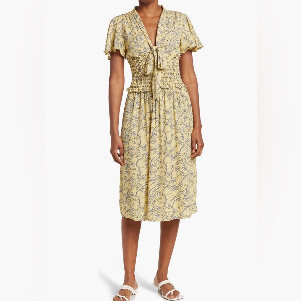 Floral Flutter Sleeve Smocked Midi Dress
